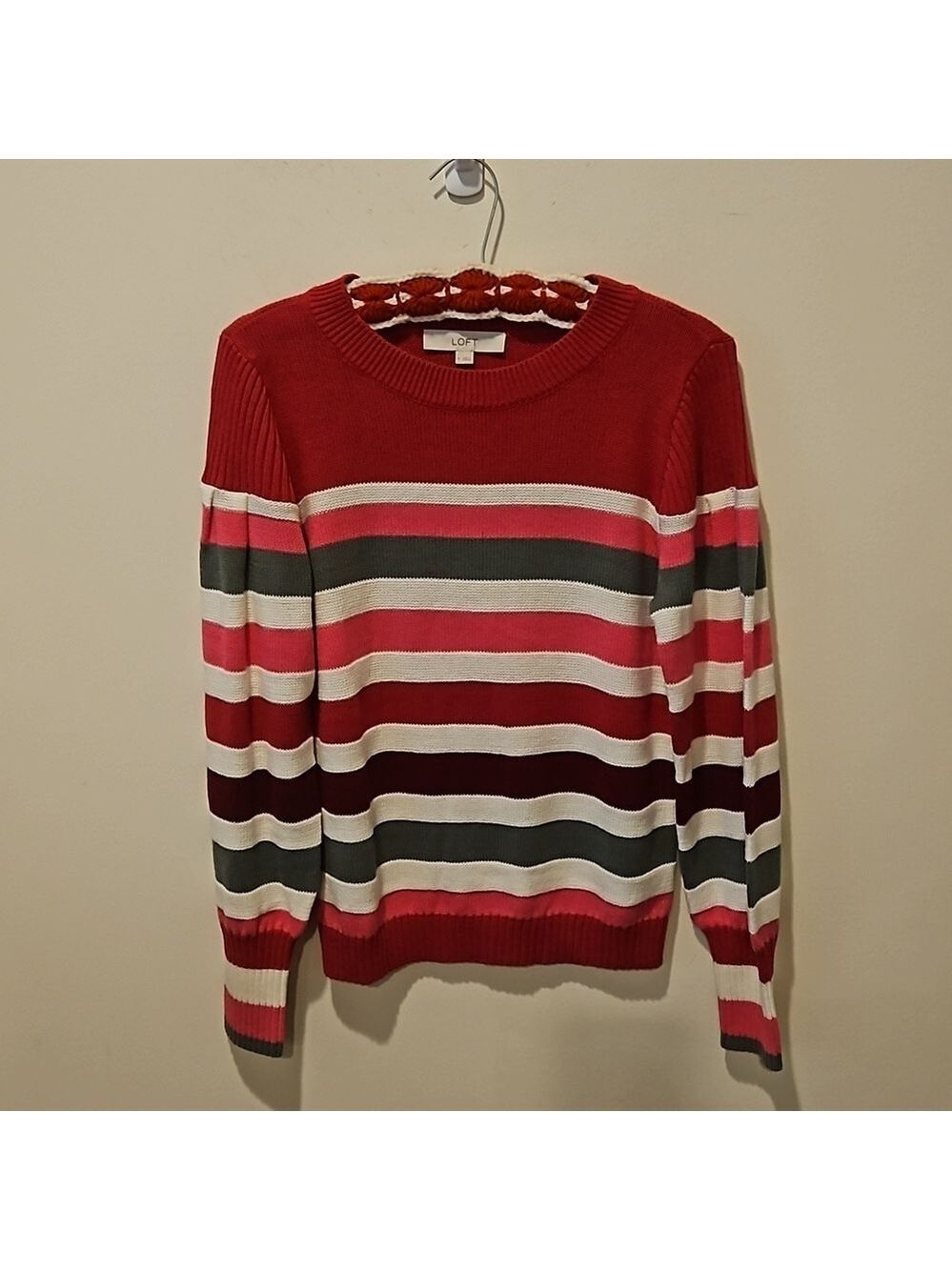 LOFT WOMEN'S KNIT HONEYCOMB STITCH MULTICOLOR COLORBLOCK SWEATER SIZE MEDIUM